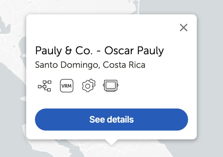 Perfil de Pauly & Co. en el mapa de integradores de Victron Professional, en Santo Domingo, Costa Rica